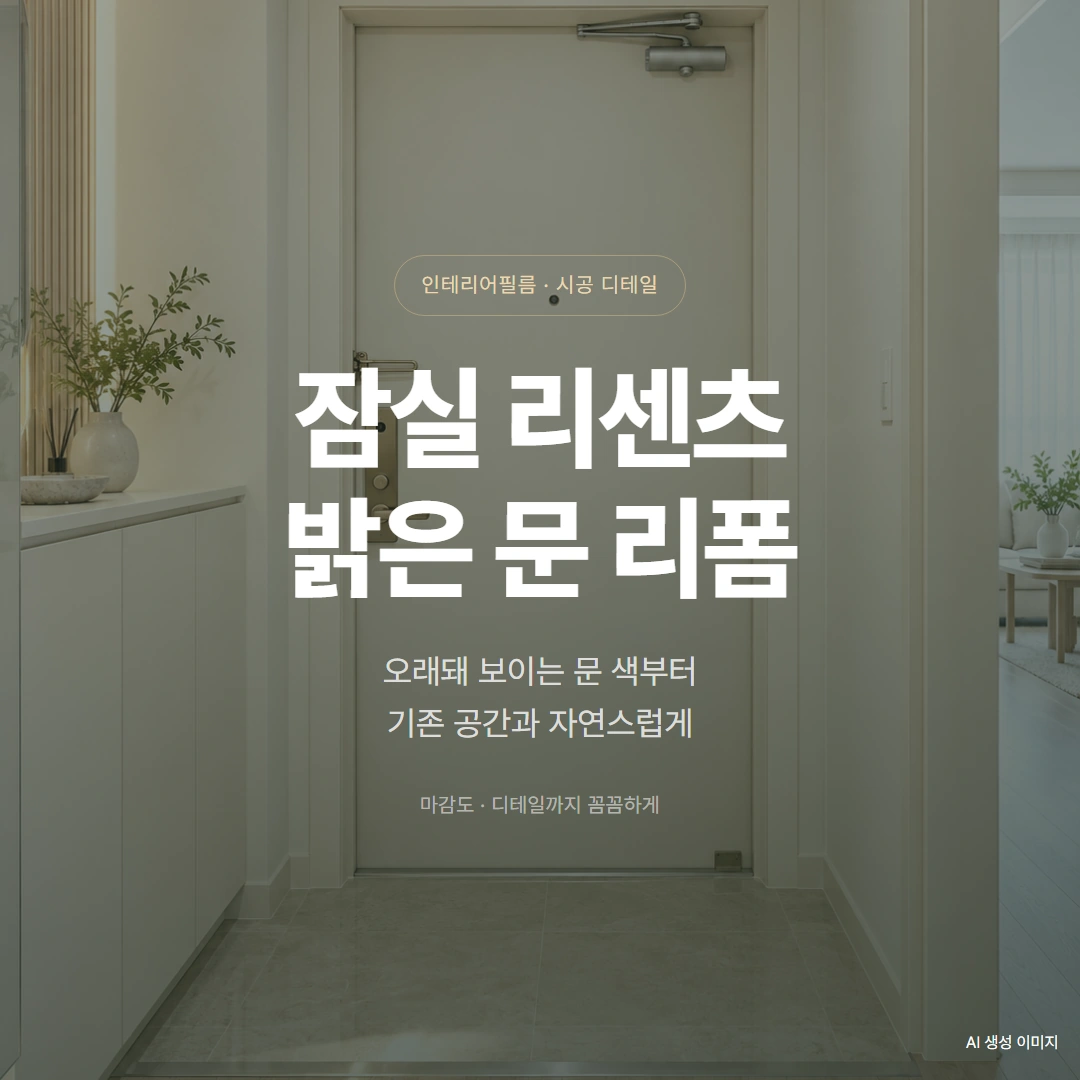 송파구 잠실 리센츠 인테리어필름 시공, 오래돼 보이는 문 색, 밝은 톤으로 바꾸는 방법